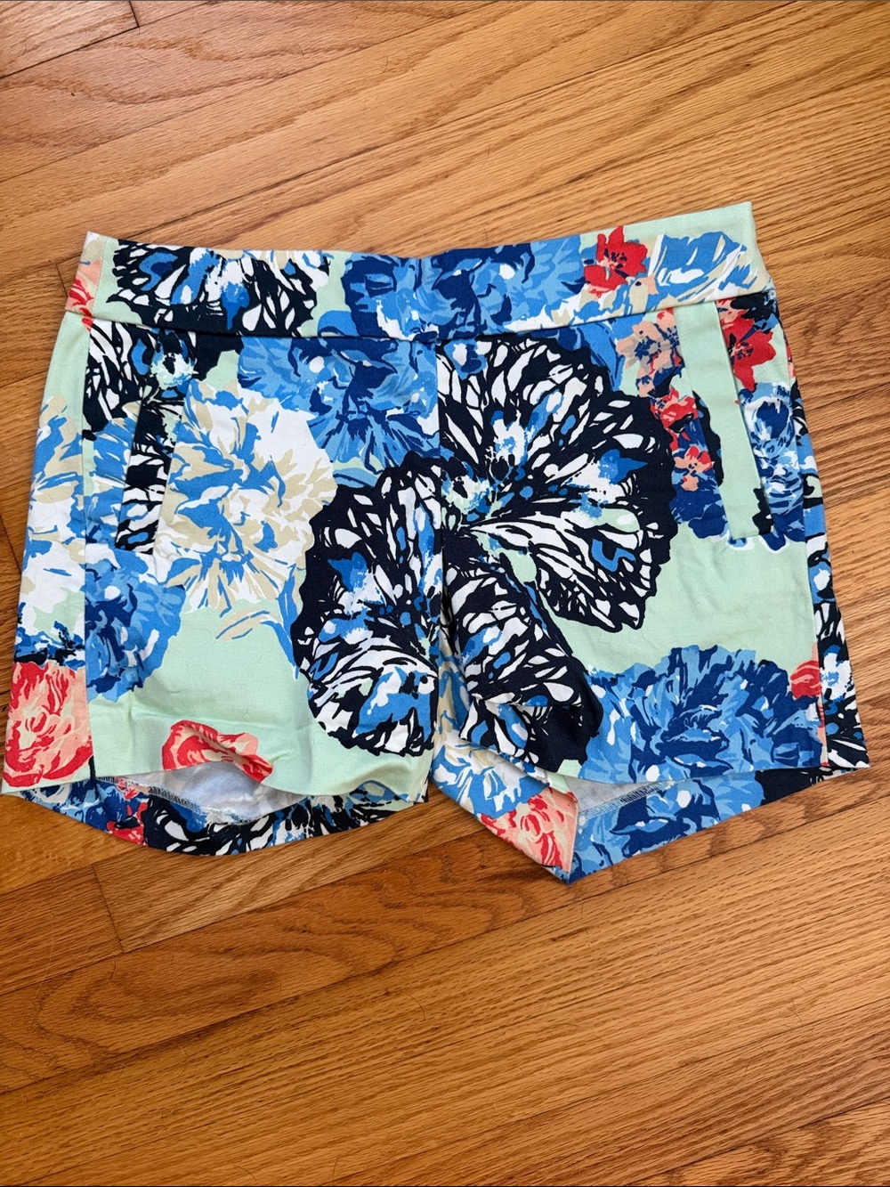 J. Crew Mint Floral Side Zip Shorts with Blue & Navy Blooms